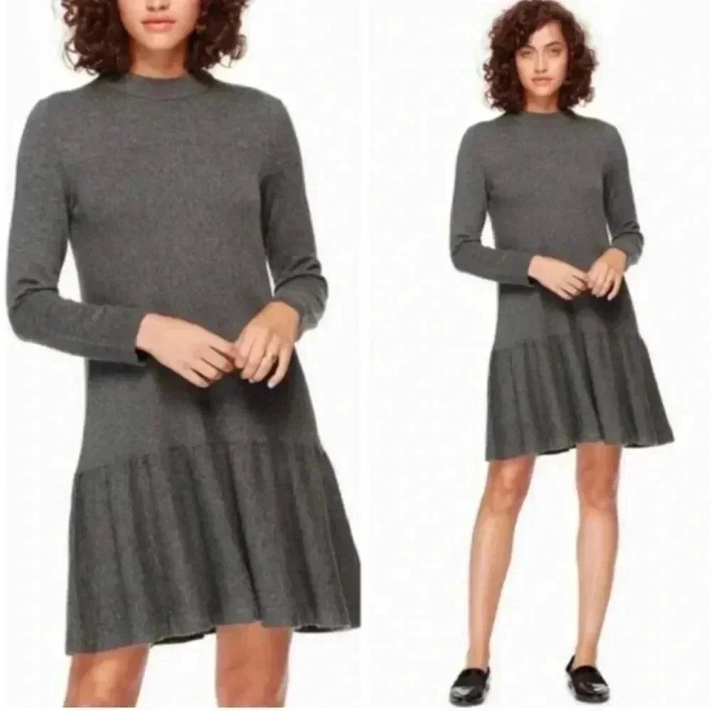 Kate Spade Mock Neck Knit Flounce Dress Gray Size X Small